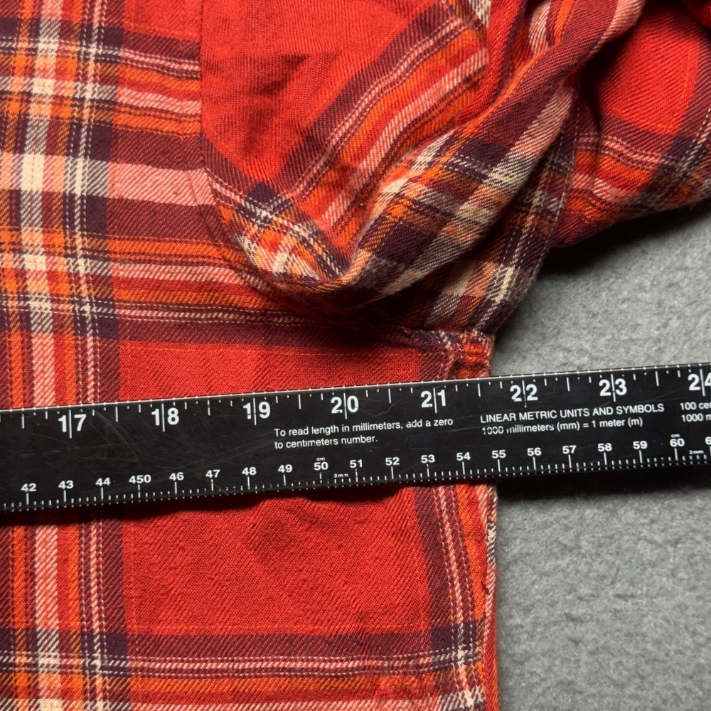 Hester & Orchard Red Plaid Shirt Womens Medium Split Back Roll Tab Sleeve Rayon - Picture 10 of 13